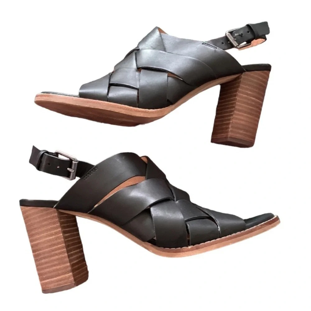 Madewell Black Woven Leather Block Heel Sandals